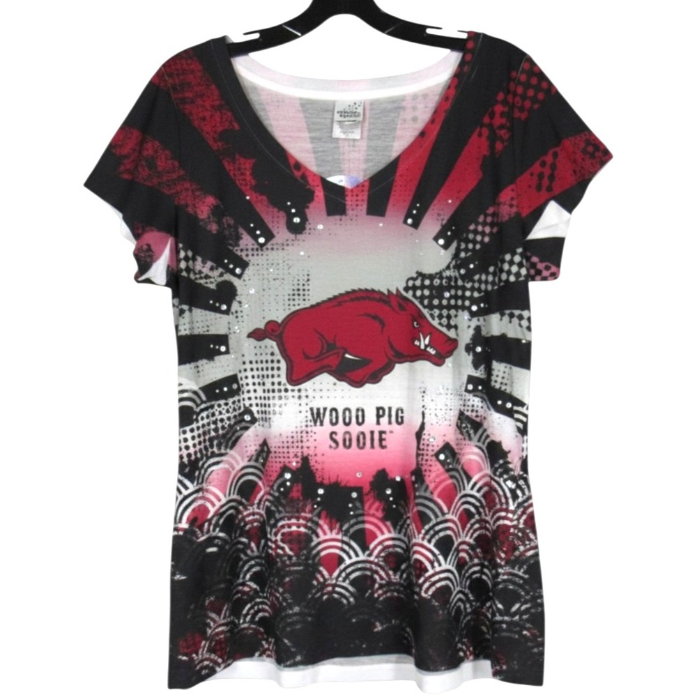 NWT CREATIVE APPAREL CONCEPTS Knit WOOO PIG SOOIE ARKANSAS RAZORBACKS T-Shirt XL